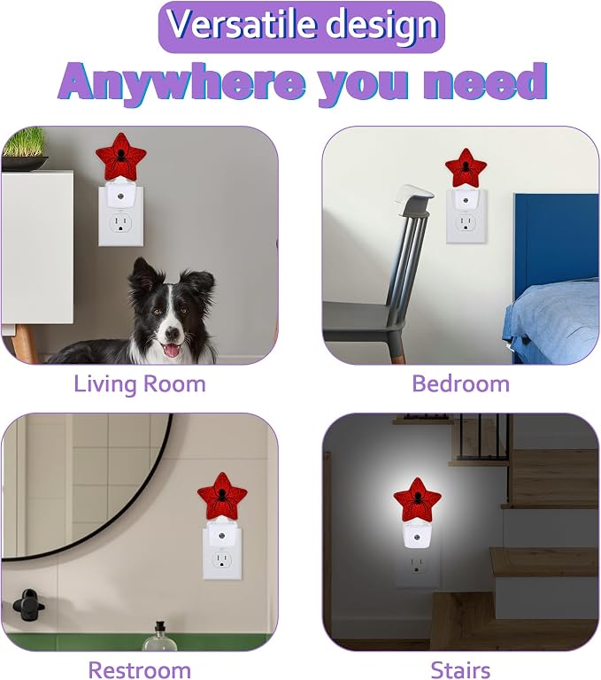 Night Lights Plug Into Wall Decorative,Black Spider Nightlights for Kids Bedroom, Red Spider Web Energy Efficient Dusk-to-Dawn Sensor Sleep Friendly Lamp for Nursery Bathroom