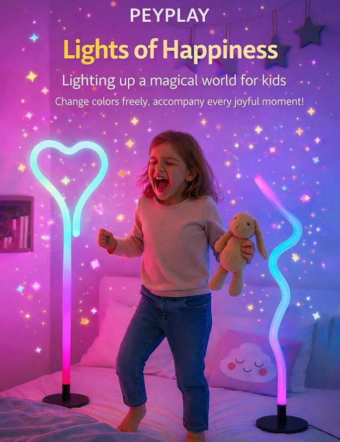 RGB LED Corner Floor Lamp, Smart Adjustable Shape, Music Sync, 16 Million DIY Colors, Remote & App Control, Modern Standing Light for Bedroom Living Room (Circular Base)