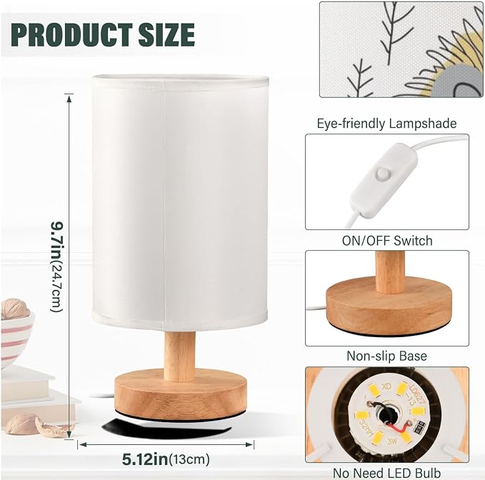 Be Brave Cute Lion Positive Inspirational Bedside Table Lamps with USB Port for Bedroom LampSmall Nightstand Lamp Sturdy Linen Shade Wooden Base Decorative Lamps for Nursery Kids Reading Dorm Home