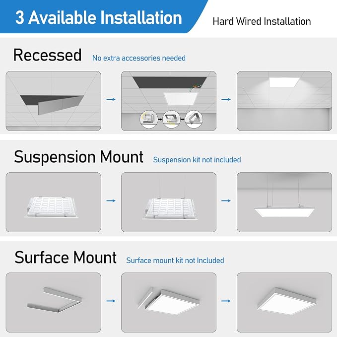 AIKVSXER 4 Pack 2x2 LED Flat Panel Light 40W 3000K/4000K/5000K Switchable | 4400LM Triac Dimmable 2x2 Led Light Drop Ceiling, AC 120V Back-Lit Recessed Drop Ceiling Lights for Office, Home