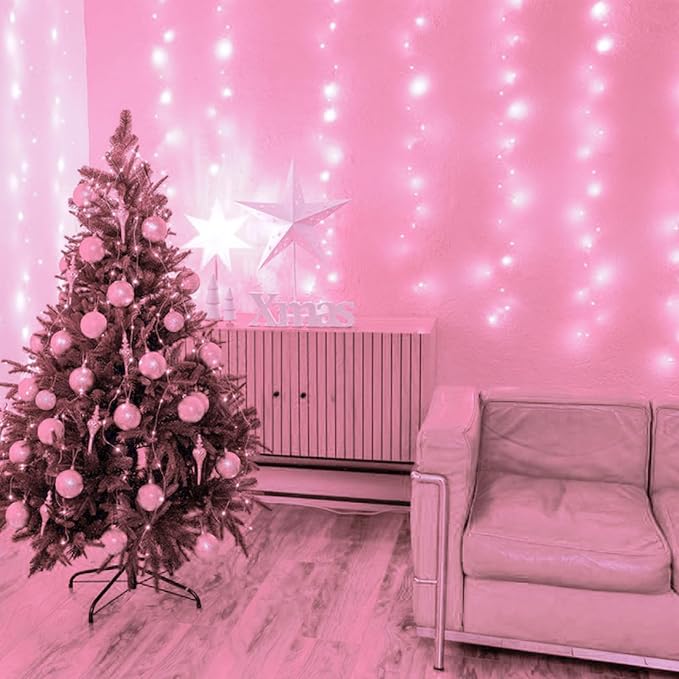 4 Pack Fairy Lights Battery Operated Twinkle Lights Remote Pink | Total 132FT 400LED String Light, Timer & 8 Modes, Memory, Dimmable, Waterproof Battery Lights Indoor Outdoor Valentine Decor