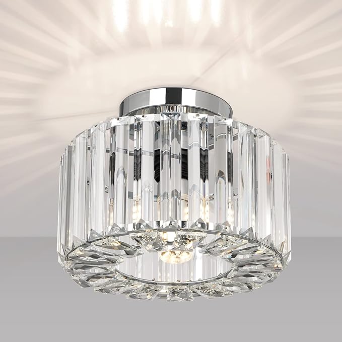FRIDEKO HOME Crystal Ceiling Light - Small Crystal Chandelier Semi Flush Mount Ceiling Light Fixture Modern Lights for Hallway Bathroom Kitchen Entryway (9.05 Inch, Bulb not Included)