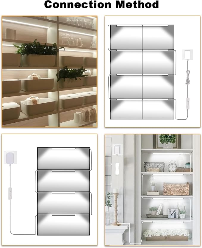 Cefrank 6-Pack Linkable Under Cabinet Lighting, 12" LED Shelf Light Bars | 1200LM Cool White • Plug-in • CRI90+ • Frosted Lens • Pantry • Bookshelf • Workbench