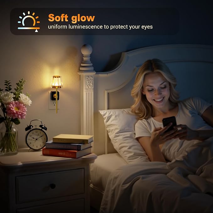 JandCase Night Lights Plug into Wall, 2 Pack Vintage Nightlights | Dusk to Dawn Sensor, 0-100LM Dimmable, Crystal Lamp for Living Room Bedroom Hallway