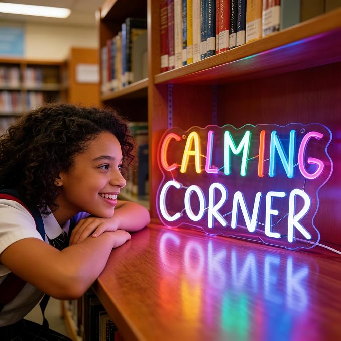 Calming Corner Neon Sign for Wall Decor, Calm Down Corner Supplies | Library Classroom School Counselor Office Decorations for Classroom Preschool, Boho Classroom Decor, 6.5ft USB, 14.5“x8.2"
