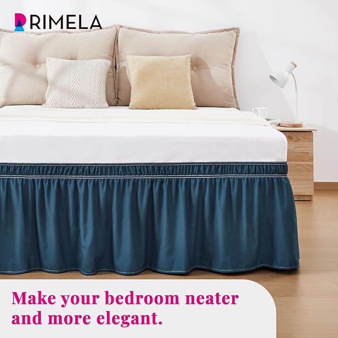 RIMELA Dusty Navy Bed Skirt Queen Size 18 Inch Drop, Wrap Around Elastic Bedskirt, Dust Ruffle for Adjustable Bed Base Machine Washable Easy to Install Bed Skirts