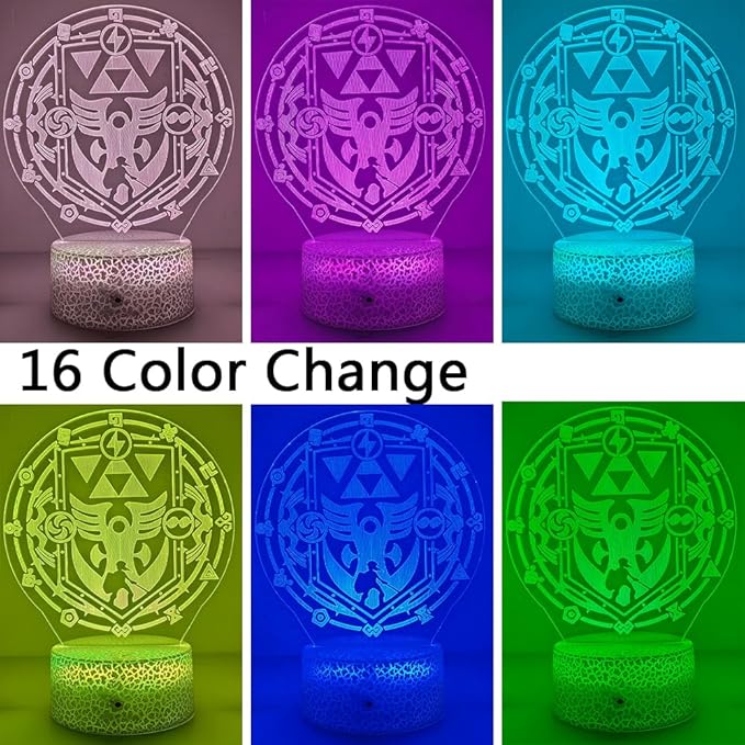 3D Night Light, 16 Color Changing Cartoon USB Desk Lamp, Crest of Hyrule Illusion Lighting with Remote Control for Home Decor Gift for Kids. (8)
