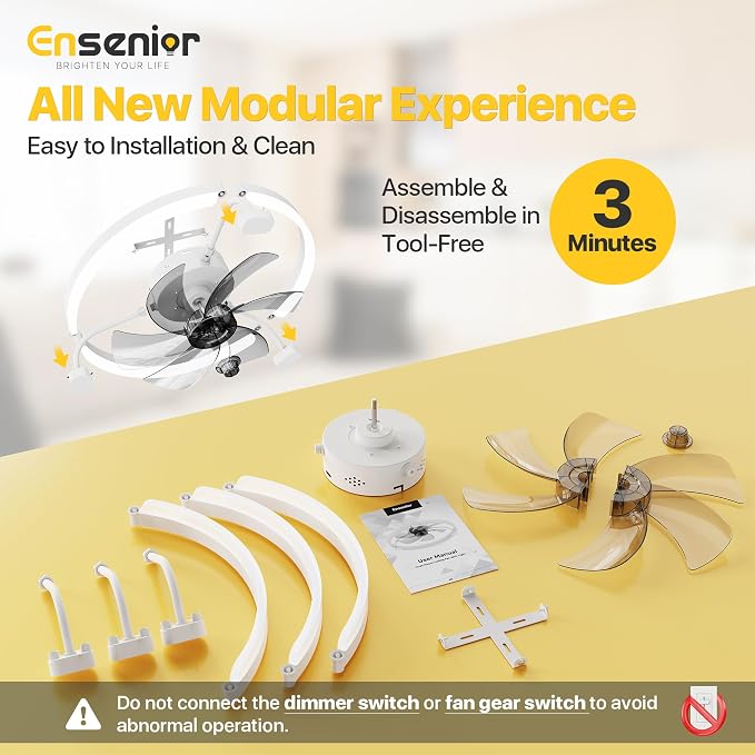 Ensenior 20 Inch Flush Mount Ceiling Fans with Lights, APP Control, White | Quiet Reversible Motor, Night Light Mode, 6 Speeds, 3CCT, Dimmable, Low Profile, Remote, Memory Function, Timer, Bedroom