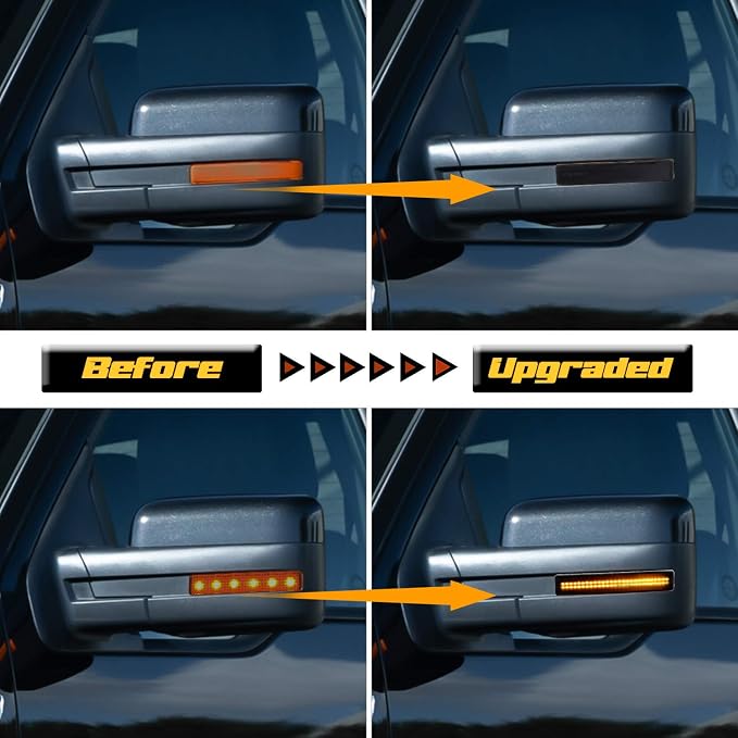 Sequential Switchback Side Mirror Reflector LED Turn Signal Light Smoked lens Compatible with 2009 to 2014 Ford F150