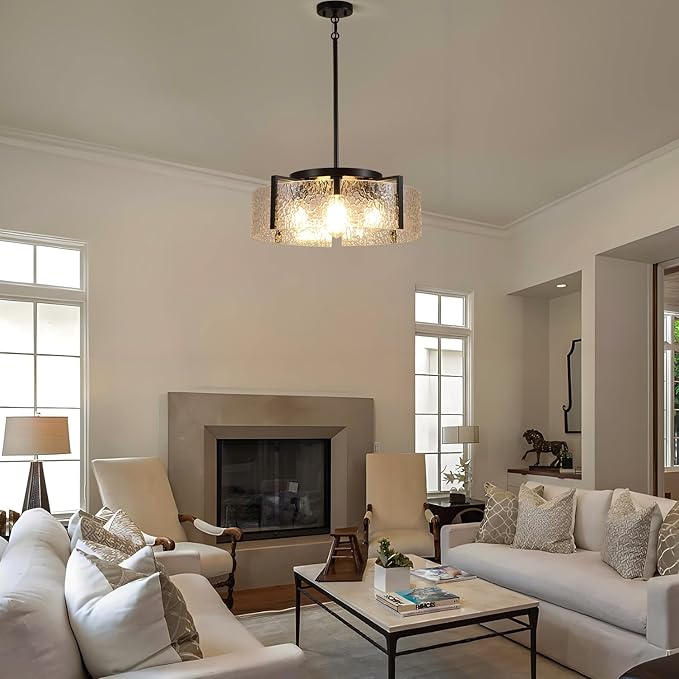 Black Chandelier for Dining Room Light Fixture, 5-Light Glass Entryway Light Fixture, Adjustable Pendant Lights Kitchen Island Modern Farmhouse Kitchen Foyer Chandelier for Entryway, Bedroom, Bathroom