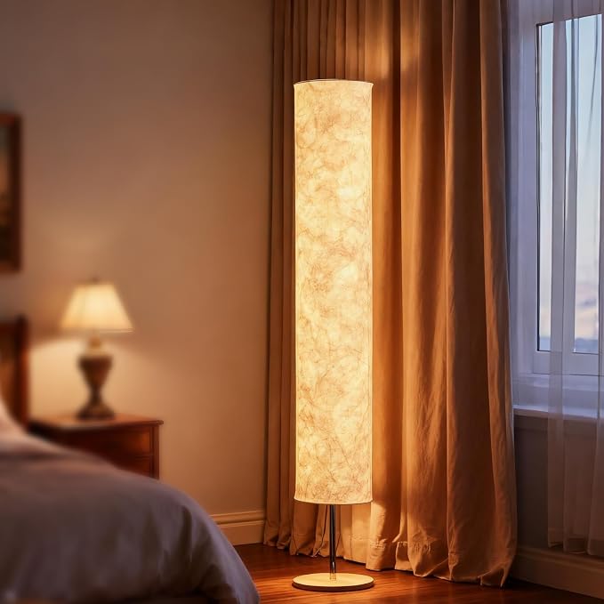 Soft Floor Lamp 3 Color Remote LED Living Room Bedroom conner floor light | Shade column paper with Tyvek Fabric Brightness Adjustable for Living Room Bedroom Game Room