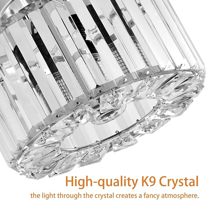 FRIDEKO HOME Crystal Ceiling Light - Small Crystal Chandelier Semi Flush Mount Ceiling Light Fixture Modern Lights for Hallway Bathroom Kitchen Entryway (9.05 Inch, Bulb not Included)