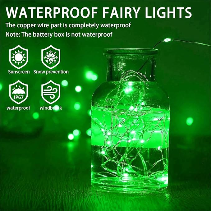 12 Pack Green Fairy Lights Battery Operated, 7ft 20 LED Mini String Twinkle Lights for St. Patrick's Day Christmas Halloween Mason Jars Centerpiece Table Decorations (12, Green)