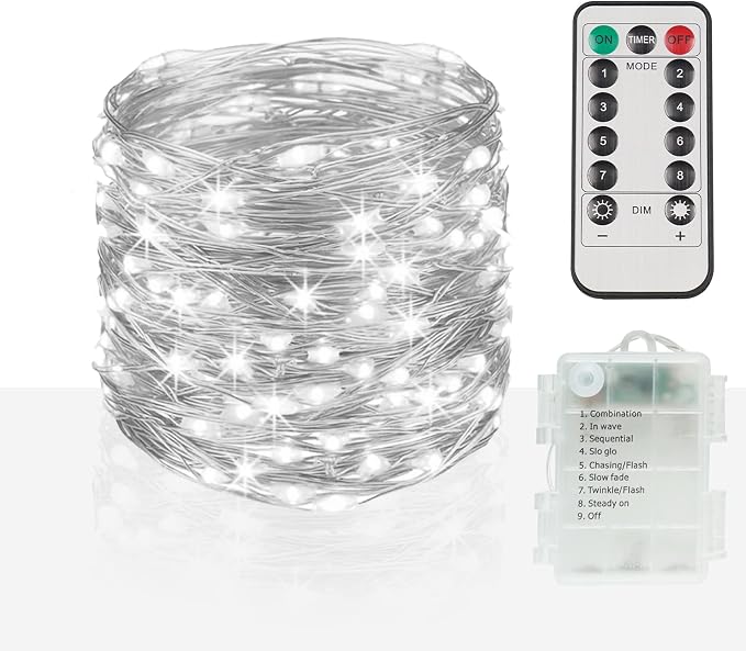 66ft 200 LED Outdoor String Lights, White Fairy Lights Battery Operated with Remote, Led Twinkle Lights for Bedroom, Wreath, Patio, Tapestry, Backyard, Garden, Christmas, Party, Indoor