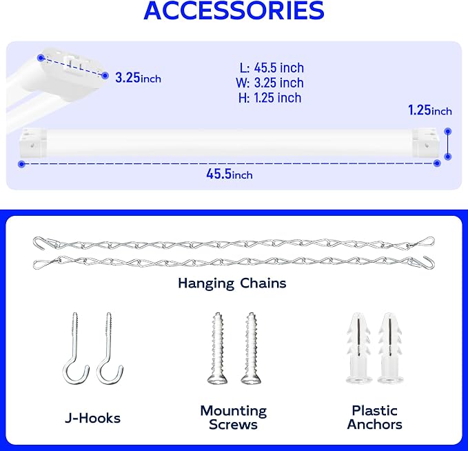 hykolity LED Shop Lights 4FT with Power Cord,5500LM,3 Power Level&3CCT | Shop Light 4000/5000/6500K Tunable,25/34/42W Switchable,Linkable Hanging/Surface Mount Shop Lights for Workshop,Garage,2 Pack