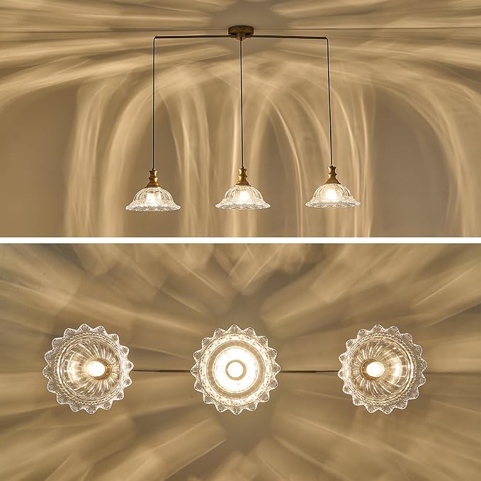 HDDFL Vintage 3 Light Pendant Light Fixtures Modern Glass Hanging Lights with Adjustable Cord for Kitchen Island Dining Room Living Room Hallway