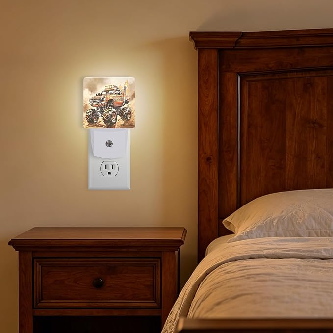 Night Light Off Road Trucks Night Lights Plug into Wall with Dusk to Dawn Smart Sensor for Bedroom Bathroom Hallway Kitchen, Warm Nightlights for Boys Girls Women Men