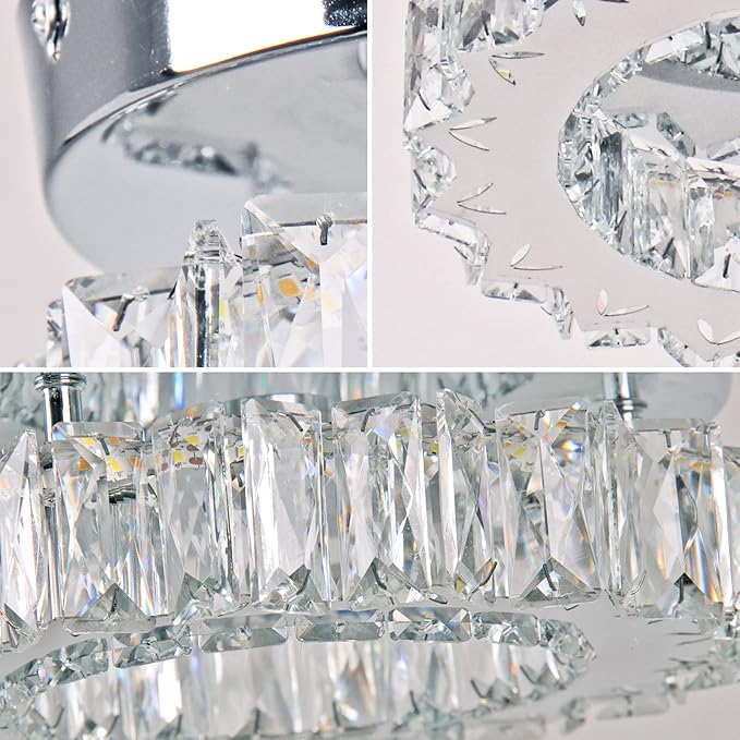 Dimmable LED Ceiling Light with Remote Flush Mount Mini Round LED Crystal Chandeliers Modern Flush Mount Ceiling Light Fixture Hallway Light Bedroom Bathroom Kitchen Office