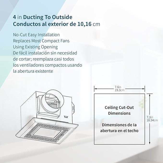 Tech Drive Bathroom fan with light 80 CFM, 2.0Sone No Attic access Needed Installation,Very Quiet Ventilation and Exhaust Fan With LED light 4000K 600LM