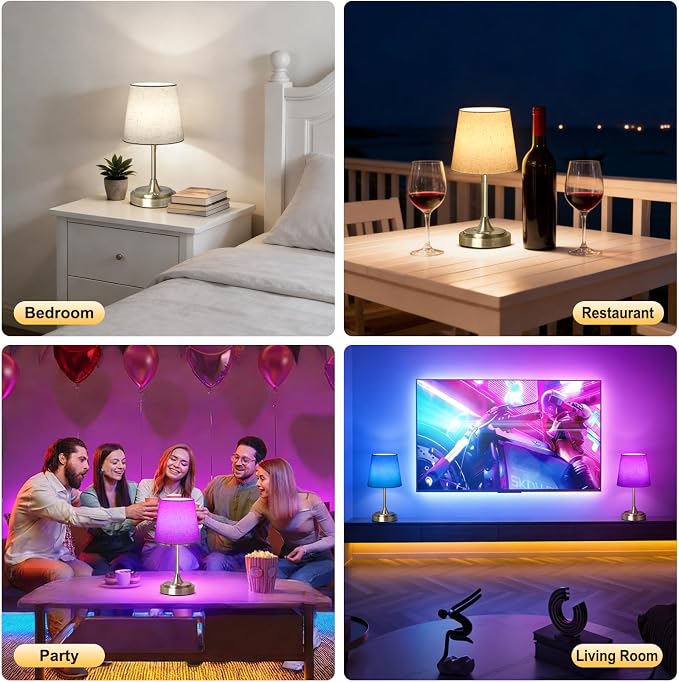 Wowag Small Cordless Table Lamp Rechargeable,5000mAh Battery Operated Desk Lamp,3 Colors & 7 RGB Stepless Dimmable,Touch Ambient Light for Bedside,Bedroom,Dining Room,Living Room,Bronze,FlaxenShade