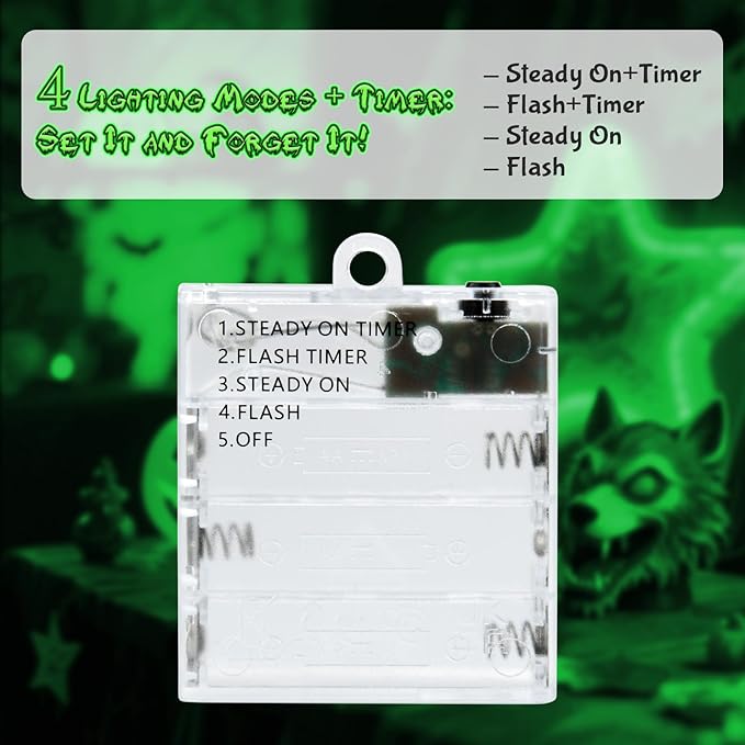 Green Fairy Lights Battery Operated, Halloween String Lights with Timer 16.4ft 50LED for Indoor & Outdoor Halloween Christmas St.Patric Decorations Garland Party Garden