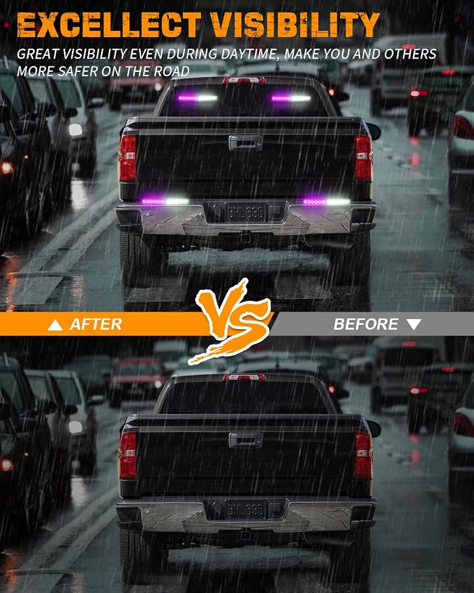 2x 10.7 inch 24 LED Strobe Lights Purple White Emergency Lights | Warning Safety Dash/Side/Front/Rear Windshield Light Bar Traffic Advisor Bar for Escort Vehicles Tow/Plow Trucks