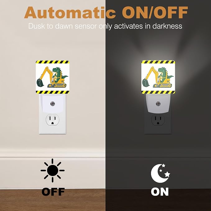 Night Lights Plug into Wall, Dinosaur Excavator Night Light with Dusk to Dawn Smart Sensor for Bedroom Bathroom Hallway Kitchen, Led Nightlights for Boys Girls Women Men