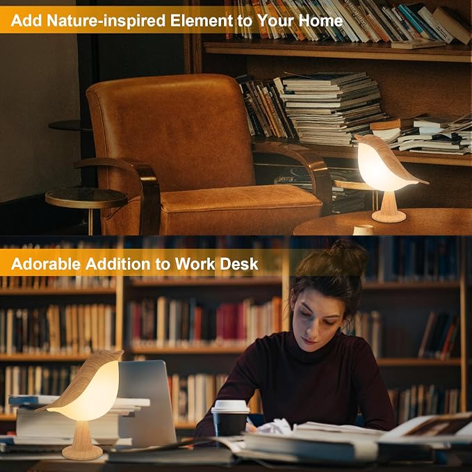 Deogos Small Desk Lamp, Cute Bird Light Cordless Lamp with 3 Color Temperature and Touch Sensor,Kids Night Light with Rechargeable Battery for Bedroom Nightstand Bedside Table Room Decor | Cute Bird Night Light, Rechargeable Table Lamp with 3 Color Mod...