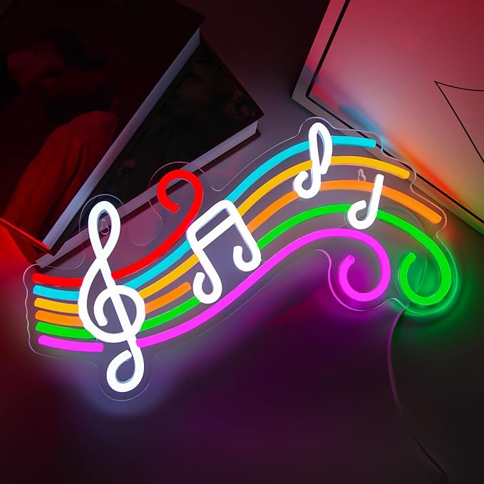 Music Neon Sign Dimmable Musical Note Staff LED Music Neon Light for Bedroom Wall Decor Music Studio Party Birthday Christmas Gifts Kids