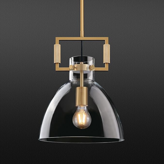 Mondern Large Gold Kitchen Island Pendant Light, 10 '' W 1-Light Glass and Brass Island Pendant Lights,Dome Pendant Light, for Kitchen,Dining Room,Bathroom,Bar
