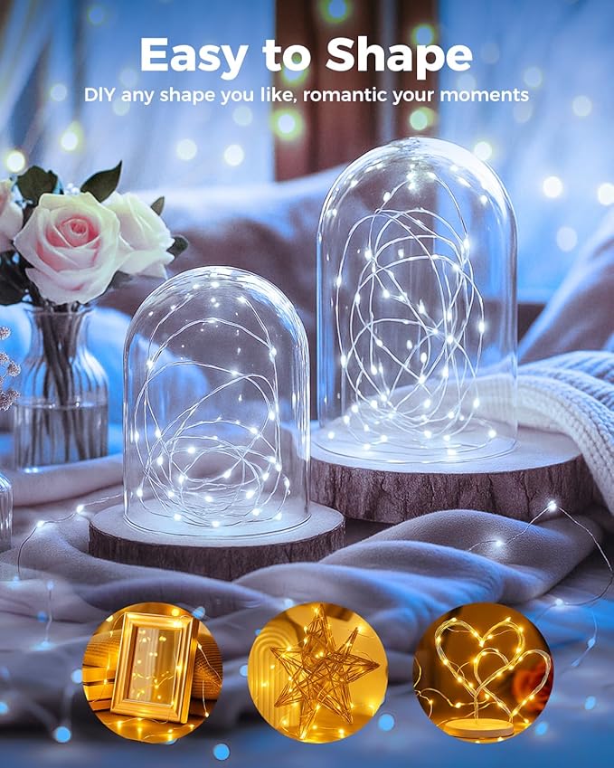 btfarm 6 Pack Fairy Lights Battery Operated, 7FT 20 LED Mini String Lights Waterproof Silver Wire for Mason Jars Centerpiece Table Crafts Bedroom Christmas Decoration, Cool-Warm White