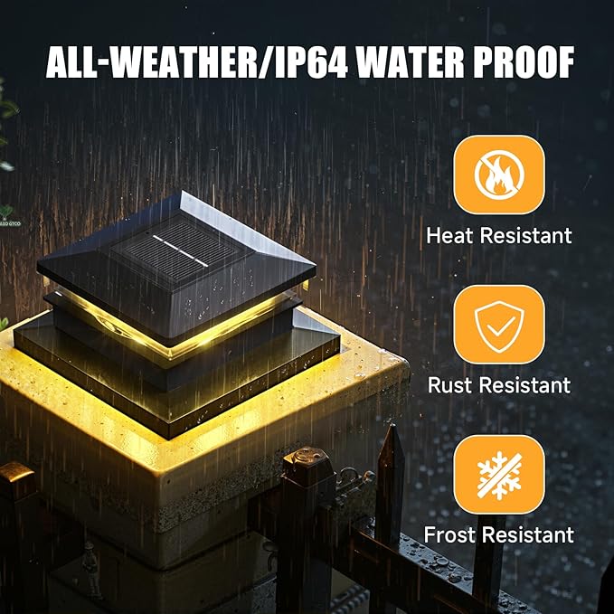Solar Post Cap Lights, Fence Post Solar Lights 8 Pack, Waterproof Outdoor Post Lights with 2 Color Modes, for Garden Deck Patio, 4x4 5x5 6x6 Wooden/Vinyl Posts