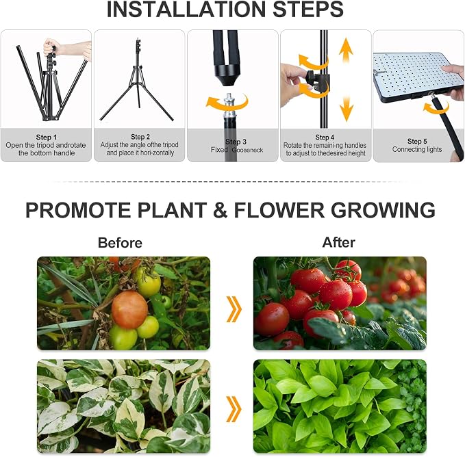 2Head Grow Light with Stand, 50 Watt Grow Lights for Indoor Plants, Natural Sunlight Full Spectrum Plant Growing Lamps for Tall Houseplants & Bonsai Tree, 4/8/12/16/20H 5-Mode Timer