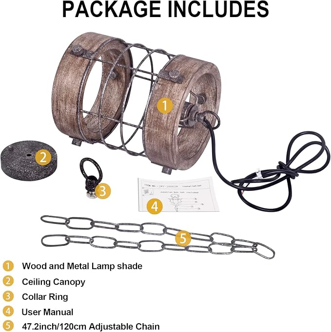 Farmhouse Pendant Light, Rustic Hallway Light Fixtures, Industrial Metal and Wood Chandelier 1-Light Round Cage, for Kitchen Island Foyer Hallway Bar Dining Room Entryway, D 7.9" X H 8.7" (Sliver)