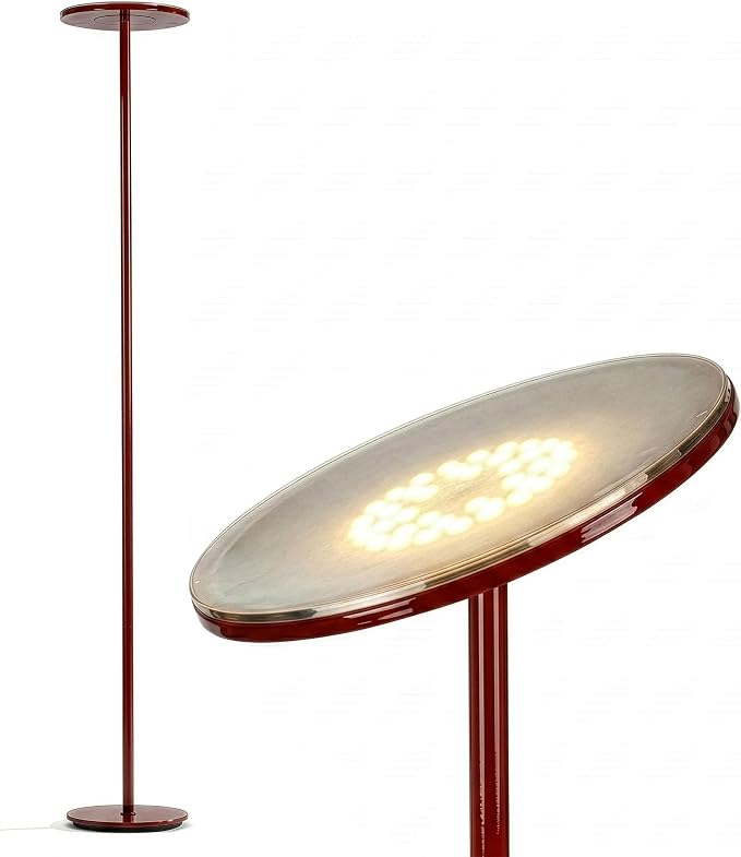 Brightech Sky LED Floor lamp, Torchiere Super Bright Floor Lamp for Living Room Decor & Office - Dimmable, Tall Standing Lamp with Warm Light for Bedroom & Reading - Red