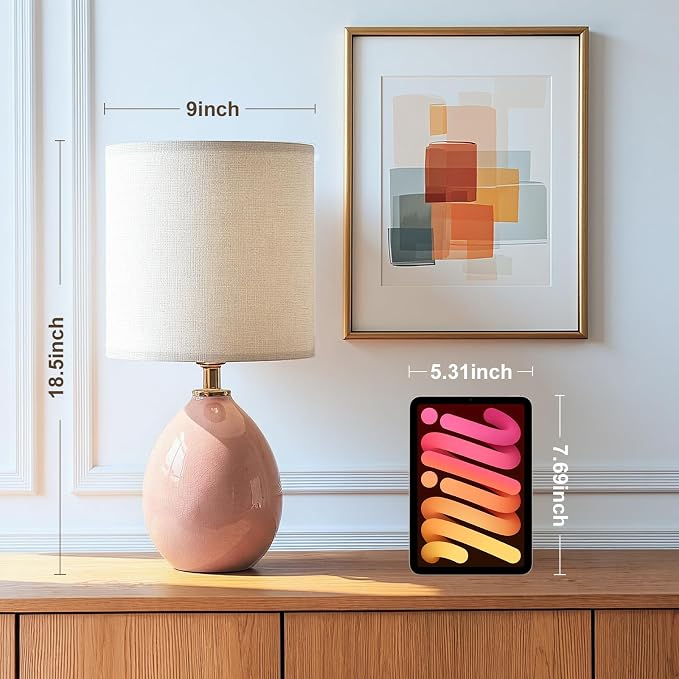 18.5" Table Lamps Set of 2 for Living Room Bedroom, Bedside Lamps for Night Stands, Desk Nightstand Lamp Dimmable, Modern Linen Ceramic Lamps，Pink