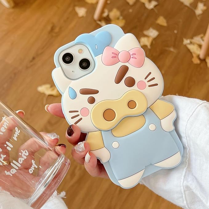 Kawaii Phone Case for iPhone 15 Promax Cute Funny 3D Cartoon Pigcat Silicone Protective Case Cover for Women & Girl