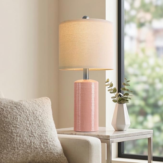 G-SAFAVA 20.5" Small Table Lamps for Living Room Lamp Set of 2 Ceramic Lamps for Bedroom Bedside Lamps Modern Boho Lamps for Night Stands Farmhouse Nightstand Lamp Side End Table Lamp, Pink
