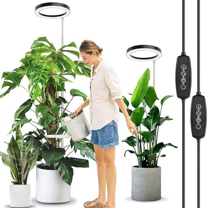 LORDEM 10.2" Full Spectrum Plant Light, 160 LEDs Large Grow Light for Indoor Tall Plants, Growing Lamp with 4/8/12H Auto Timer, 6 Dimmable Levels, 3 Spectrum Modes, 65" Height Adjustable, Pack of 2