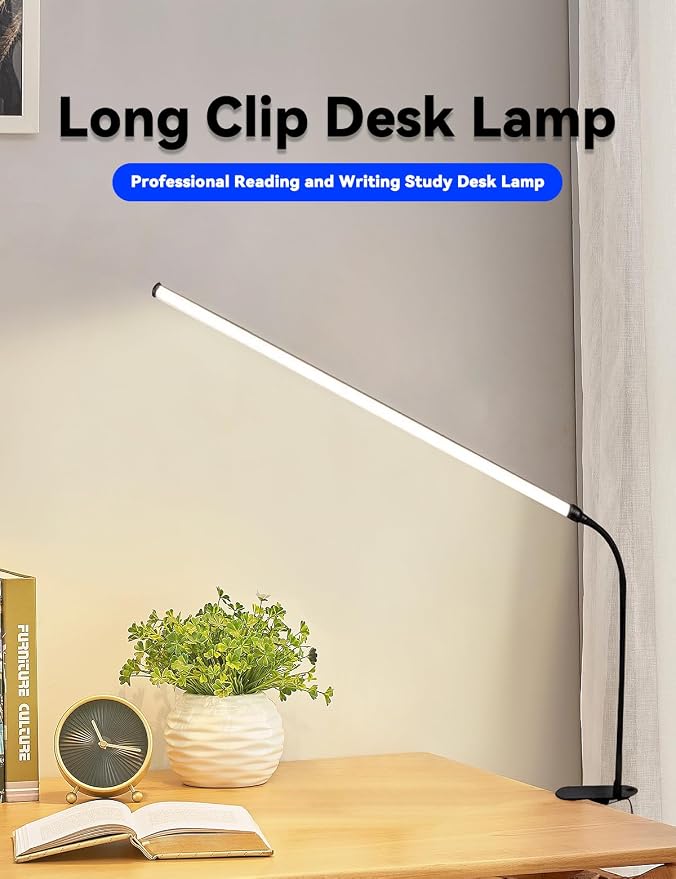 2 Pack LED Desk Lamp with Clamp, Dimmable Clip on Light for College Dorm Room, Eye-Friendly Reading Study Lamp for Students, Flexible Gooseneck Bedside Light, Home Office Desk Lights Bedroom