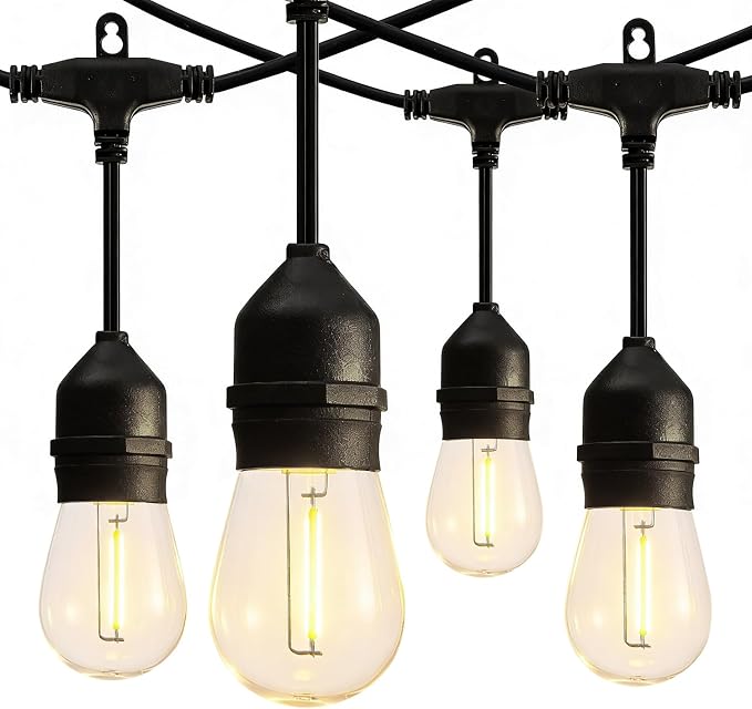 Outdoor String Lights, 50FT Waterproof Patio Lights with 1W Dimmable LED Bulbs, Hanging String Lights for Outdoor Backyard, Garden, Deck, Porch, Gazebo, Balcony, Camping, Party(Black)