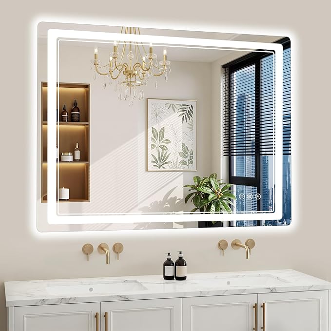 36"x48" LED Bathroom Mirror with Lights, Backlit + Front Lit, Anti-Fog, Lighted Bathroom Mirror for Wall, HD Shatterproof Tempered Glass, Dimmable, Memory Function (Horizontal/Vertical)