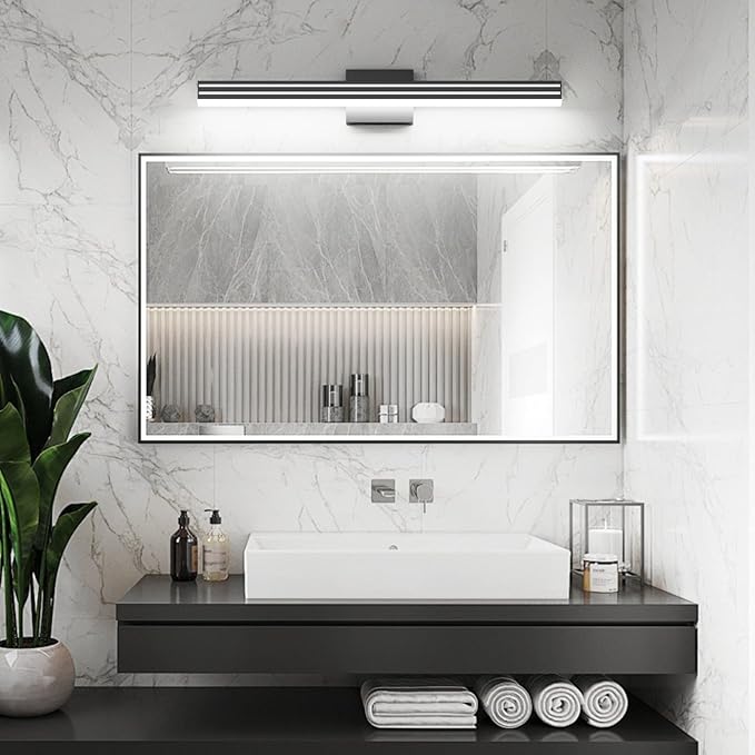 Ralbay Modern Black Bathroom Light Fixtures 5 Color Temperature Dimmable 31.5inch 30W Acrylic LED Black Bathroom Vanity Lighting Fixtures Over Mirror