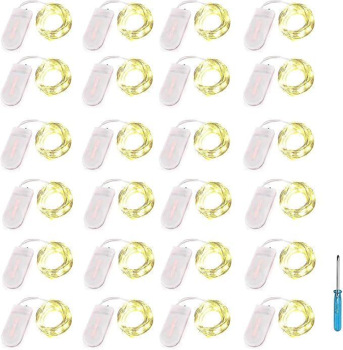 24 Packs Fairy Lights Battery Operated LED String Light 10.2FT 30LEDs Waterproof Copper Wire Firefly Light Mini Starry Moon Light for DIY Crafts Wedding Table Party Bedroom Christmas deco(Warm White)