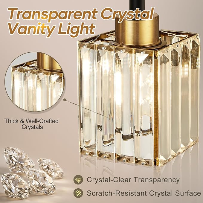 Torondo Modern Yellow Vanity Lights,Crystal Vanity Lights for Bathroom, Modern Crystal Bathroom Light Fixture