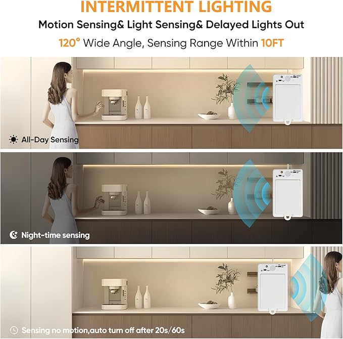 OMIKA COB Rechargeable Motion Sensor Light Indoor, 6.56FT 640LEDs 4000K Natural White Closet Lights, 1500mAh Cuttable Led Light Strip for Cupboard, Bed, Shelves, Wardrobe, Hallway, Cabinet