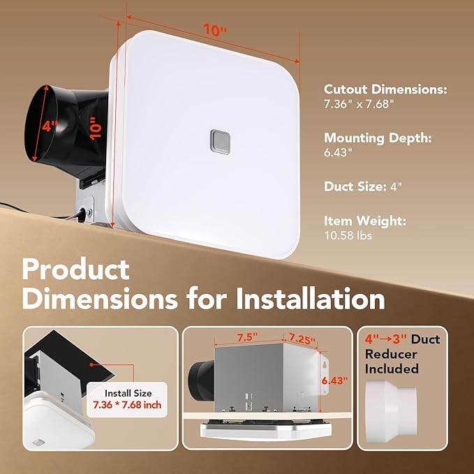 OREiN Matter Smart Bathroom Exhaust Fan with Light, 110 CFM Quiet Bathroom Fan, Tunable White 2700K–6500K & RGB Mood Lighting, Easy Installation, Remote Control, No Speaker, Works with Alexa & Google