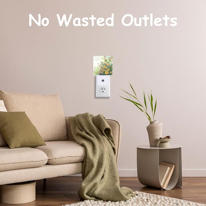 Spring Flowers Night Light Plug into Wall with Dusk to Dawn Sensor Abstract Garden Floral Energy Efficient LED Nightlight for Women Girls Boys Room Decor,Hallway,Kitchen,Bathroom,Nursery,Stairs