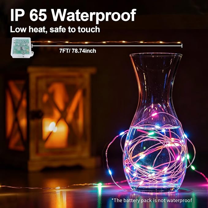 12 Pack Multicolor Fairy Lights, Mini String Lights with Remote and Timer | 8 Lighting Modes Timing Function Battery Operated 7 FT 20 LED Waterproof,Halloween Christmas Tree Parties Decor