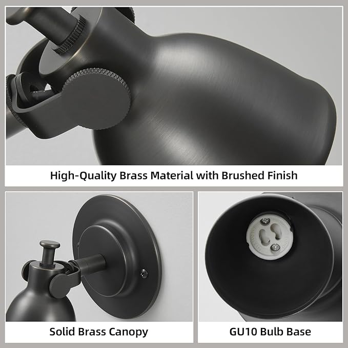 Black Small Wall Sconce Hardwired Single - Brass Matte Dimmable Indoor Bell Light Fixture for Bathroom Vanity Bedroom Bedside Reading Hallway Living Room Kitchen Gallery Hall Picture Lamp